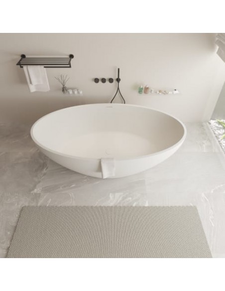 fritstående badekar mat hvid solid surface sten ovalt fristående 170 180