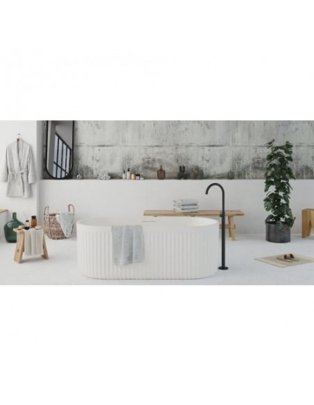 fritstående badekar mat hvid solid surface sten ovalt fristående 170