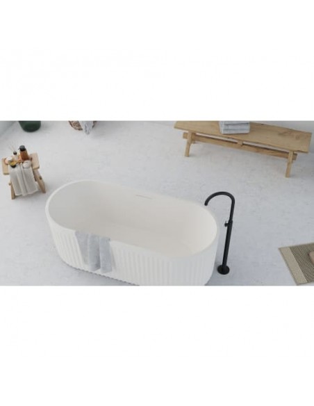 fritstående badekar mat hvid solid surface sten ovalt fristående 170