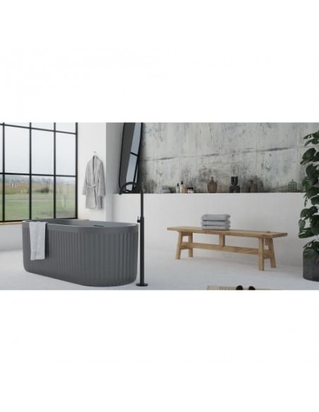 fritstående badekar mat grå beton solid surface sten ovalt fristående 170