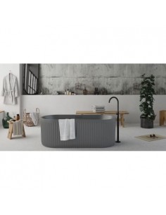 fritstående badekar mat grå beton solid surface sten ovalt fristående 170 2