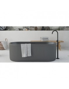 fritstående badekar mat grå beton solid surface sten ovalt fristående 170