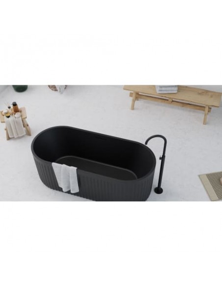 fritstående badekar mat sort solid surface sten ovalt fristående 170