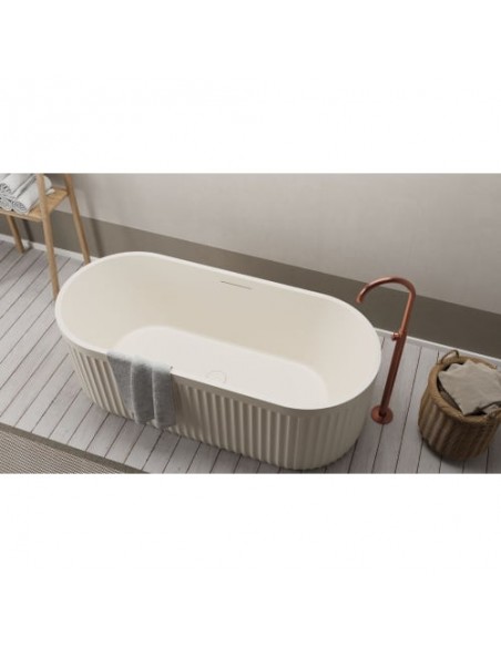 fritstående badekar mat creme beige solid surface sten ovalt fristående 170