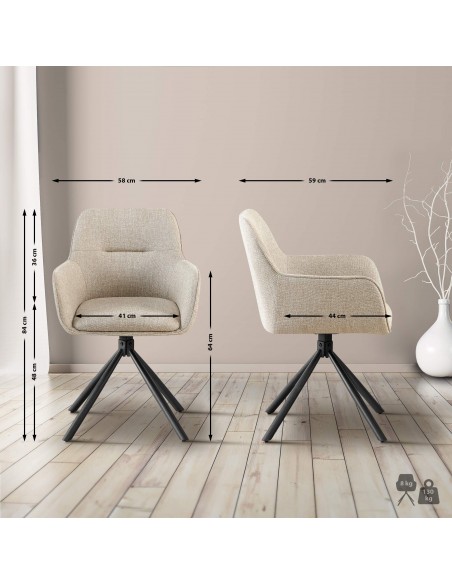 Spisebordsstol taupe beige natur stof polyester med armlæn og drejefod drejefunktion
