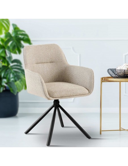 Spisebordsstol taupe beige natur stof polyester med armlæn og drejefod drejefunktion