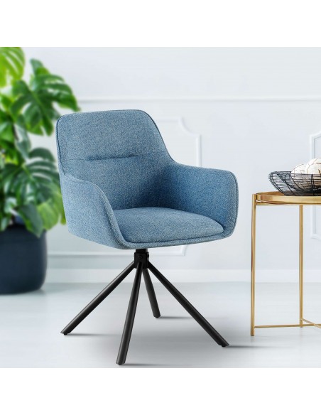 Spisebordsstol blå stof polyester med armlæn og drejefod drejefunktion
