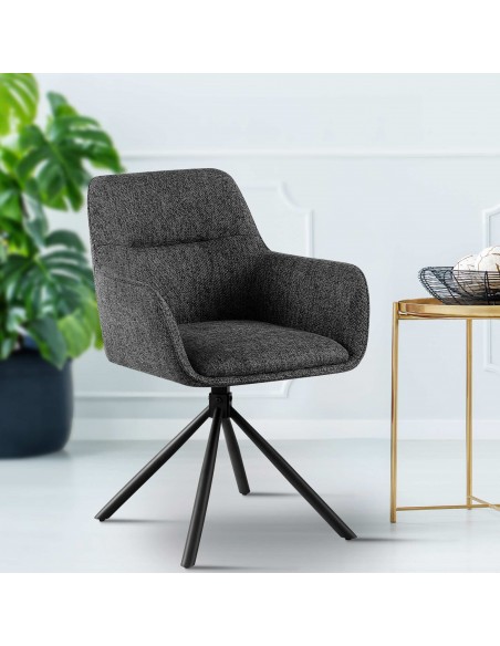 Spisebordsstol sort stof polyester med armlæn og drejefod drejefunktion