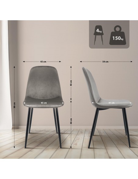 Spisebordsstol grå velour stof polyester