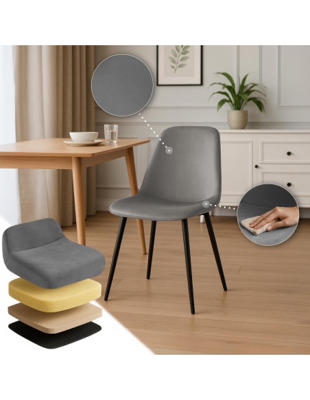 Spisebordsstol grå velour stof polyester