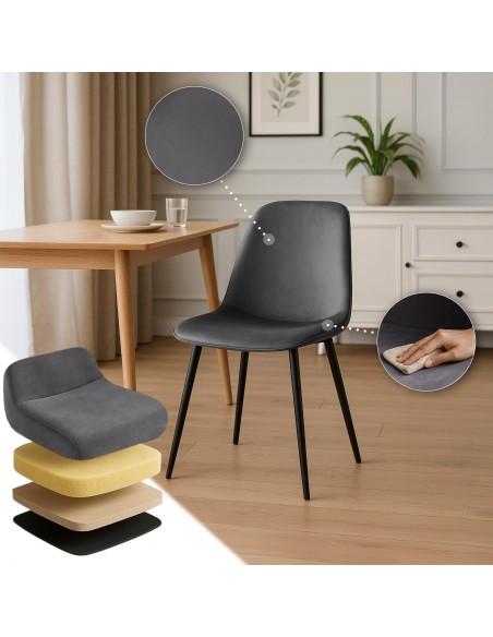 Spisebordsstol grå velour stof polyester
