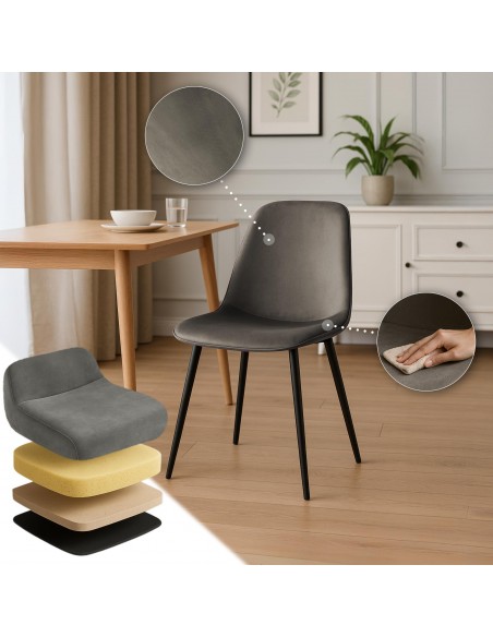 Spisebordsstol grå velour stof polyester antracit