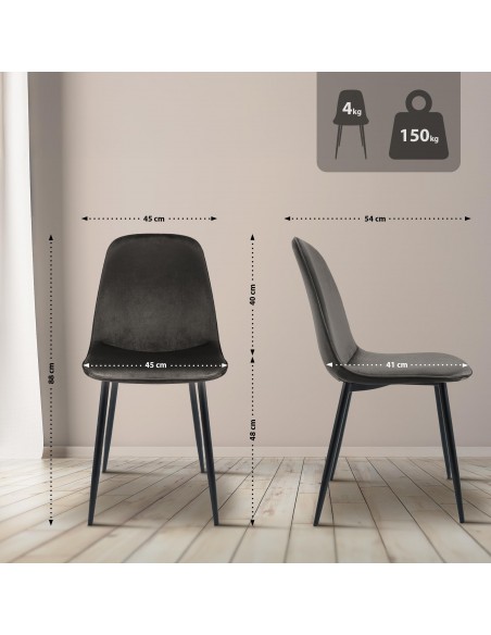 Spisebordsstol grå velour stof polyester antracit