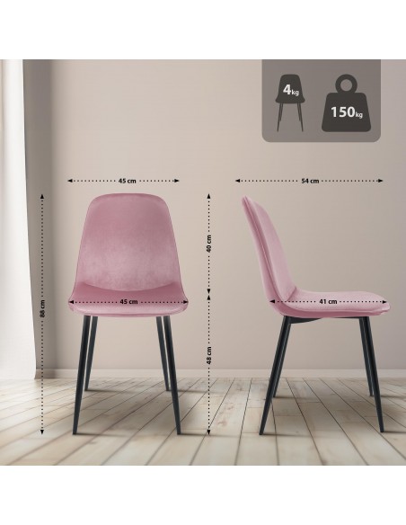 Spisebordsstol rosa lyserød velour stof polyester