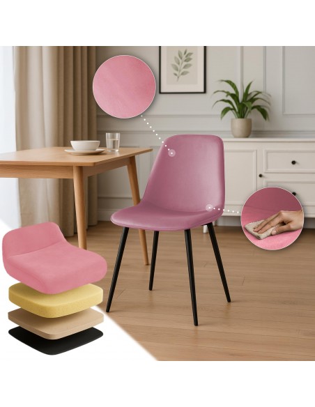 Spisebordsstol rosa lyserød velour stof polyester
