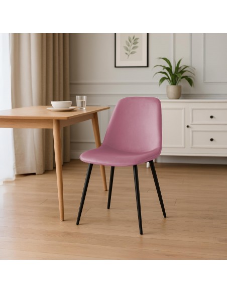 Spisebordsstol rosa lyserød velour stof polyester