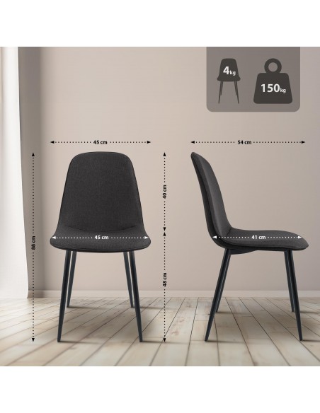 Spisebordsstol stof polyester grå mørkegrå