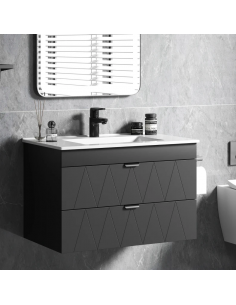 komplet badmiljø underskab med vask eg håndvask badeværelse sort grå badeværelesmøbler 2