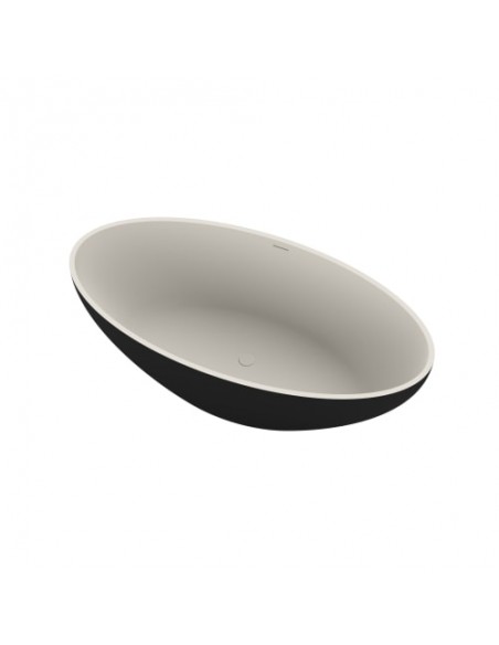 fritstående badekar mat sort hvidt solid surface sten ovalt fristående 170 180