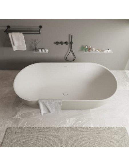 fritstående badekar mat grå solid surface sten ovalt fristående 170