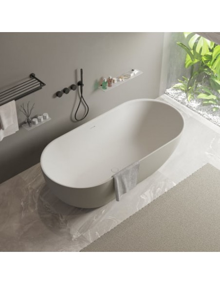 fritstående badekar mat grå solid surface sten ovalt fristående 170