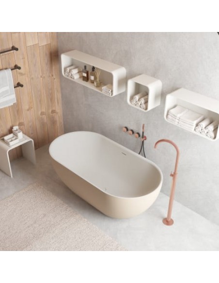 fritstående badekar mat beige solid surface sten ovalt fristående 170