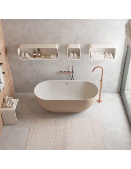 fritstående badekar mat beige solid surface sten ovalt fristående 170