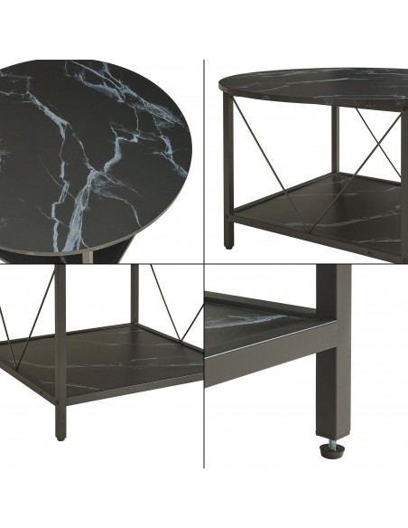 sofabord sidebord sort marmor stuemøbler rundt