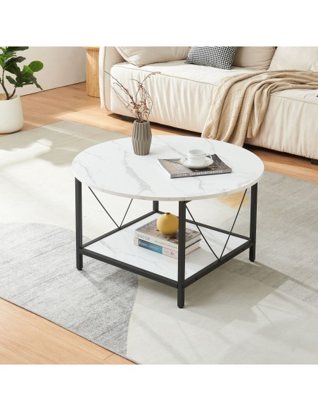 sofabord sidebord sort hvid marmor stuemøbler rundt