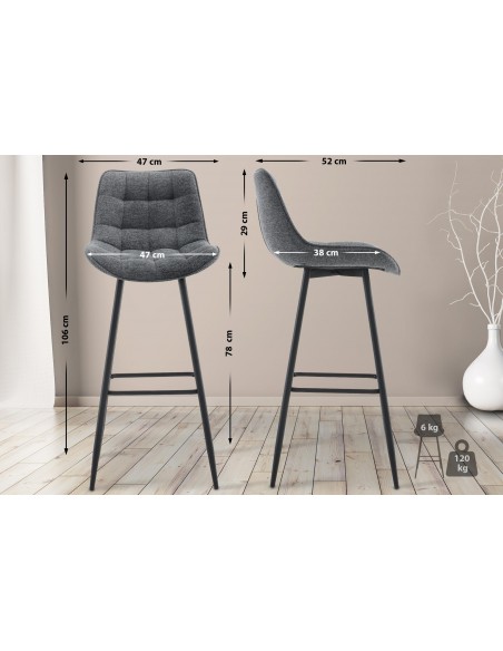 barstol stof grå billig moderne design køkken ryg ryglæn