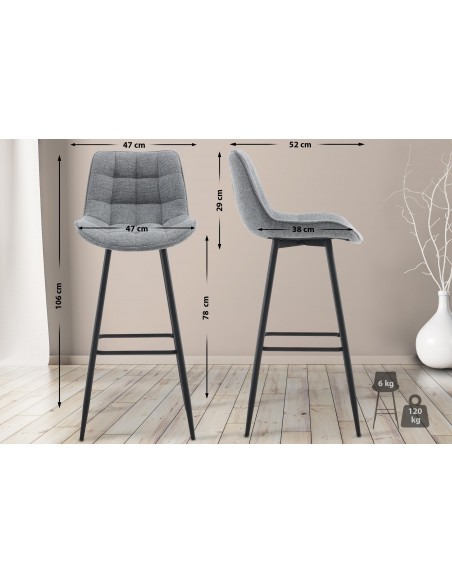 barstol stof grå billig moderne design køkken ryg ryglæn