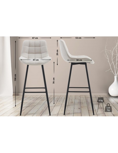 barstol stof creme beige billig moderne design køkken ryg ryglæn
