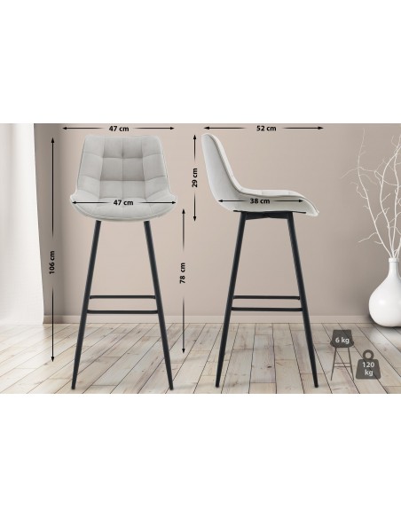 barstol stof grå billig moderne design køkken ryg ryglæn velour