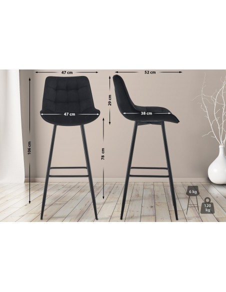 barstol stof sort billig moderne design køkken ryg ryglæn velour