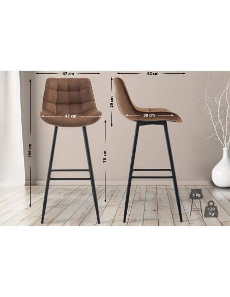 barstol stof brun billig moderne design køkken ryg ryglæn velour