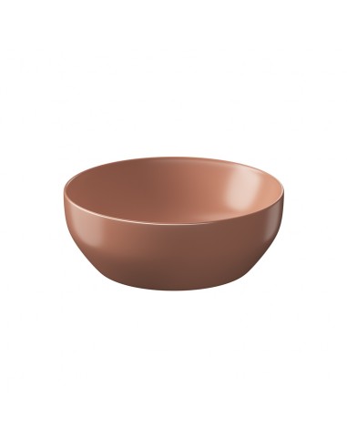 rund håndvask rød terracotta vask bordmonteret bordplade keramik