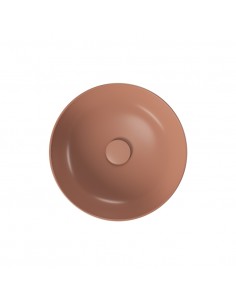 rund håndvask rød terracotta vask bordmonteret bordplade keramik 2