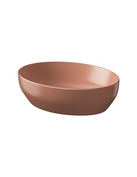 oval håndvask rød terracotta vask bordmonteret bordplade keramik