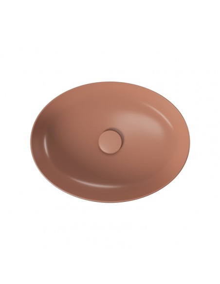 oval håndvask rød terracotta vask bordmonteret bordplade keramik
