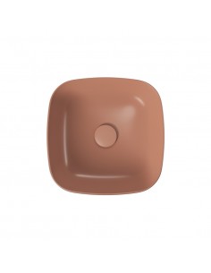 firkantet kvadratisk håndvask rød terracotta vask bordmonteret bordplade keramik 2