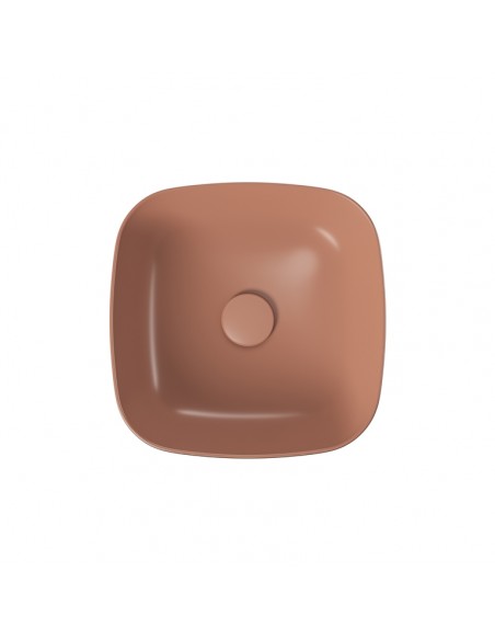 firkantet kvadratisk håndvask rød terracotta vask bordmonteret bordplade keramik
