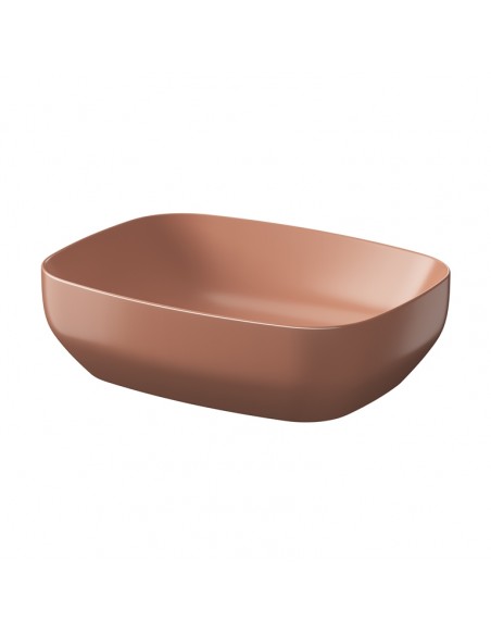 rektangulær håndvask rød terracotta vask bordmonteret bordplade keramik