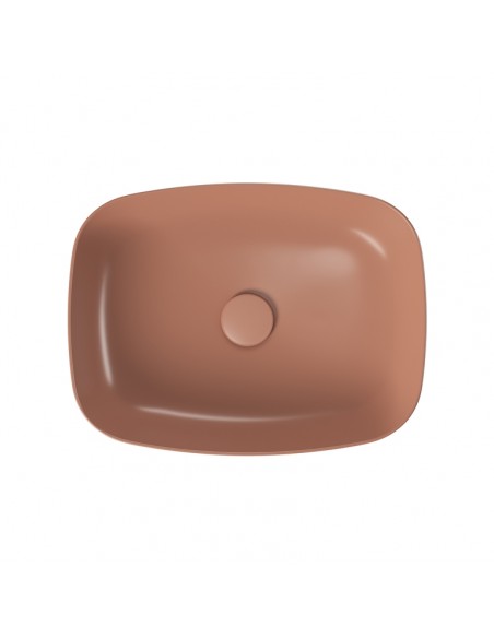 rektangulær håndvask rød terracotta vask bordmonteret bordplade keramik