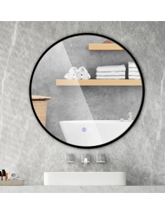 sort rundt dæmpbar badeværelsesspejl vægspejl spejl lys belysning badeværelse vask håndvask led