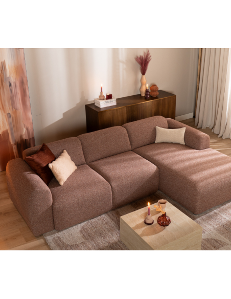 chaiselongsofa chaiselong sofa boucle højrevendt stof rød brun