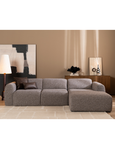 chaiselongsofa chaiselong sofa boucle højrevendt stof grå brun