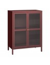 Saky sideboard i stål og glas 84 x 64 x 35 cm - Mat bordeaux/Rillet glas
