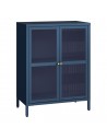 Saky sideboard i stål og glas 84 x 64 x 35 cm - Mat navyblå/Rillet glas