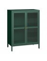 Saky sideboard i stål og glas 84 x 64 x 35 cm - Mat skovgrøn/Rillet glas