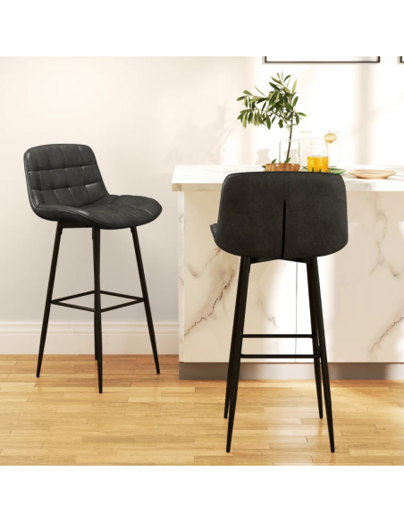 barstol sort læder billig moderne design køkken ryg ryglæn